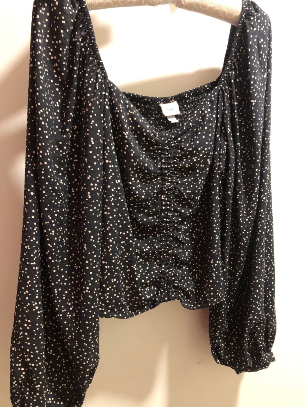 Black tan Polk dots long sleeve blouse Large